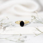 7X9mm Oval Cut Black Onyx Solitaire Engagement Ring with Diamond AAA - Rosec Jewels