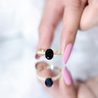 7X9mm Oval Cut Black Onyx Solitaire Engagement Ring with Diamond AAA - Rosec Jewels