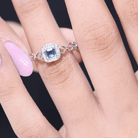 Natural Princess Cut Blue Sapphire Diamond Promise Ring with Infinity Heart Shank AAA - Rosec Jewels