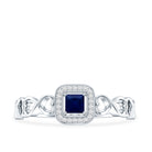 Natural Princess Cut Blue Sapphire Diamond Promise Ring with Infinity Heart Shank AAA - Rosec Jewels