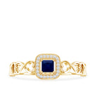 Natural Princess Cut Blue Sapphire Diamond Promise Ring with Infinity Heart Shank AAA - Rosec Jewels