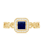 Natural Princess Cut Blue Sapphire Diamond Promise Ring with Infinity Heart Shank AAA - Rosec Jewels