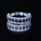 Certified Lab Grown Blue Sapphire Half Eternity Band Ring with Diamond AAAA - Rosec Jewels