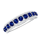 Certified Lab Grown Blue Sapphire Half Eternity Band Ring with Diamond AAAA - Rosec Jewels
