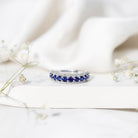 Certified Lab Grown Blue Sapphire Half Eternity Band Ring with Diamond AAAA - Rosec Jewels