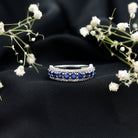 Certified Lab Grown Blue Sapphire Half Eternity Band Ring with Diamond AAAA - Rosec Jewels