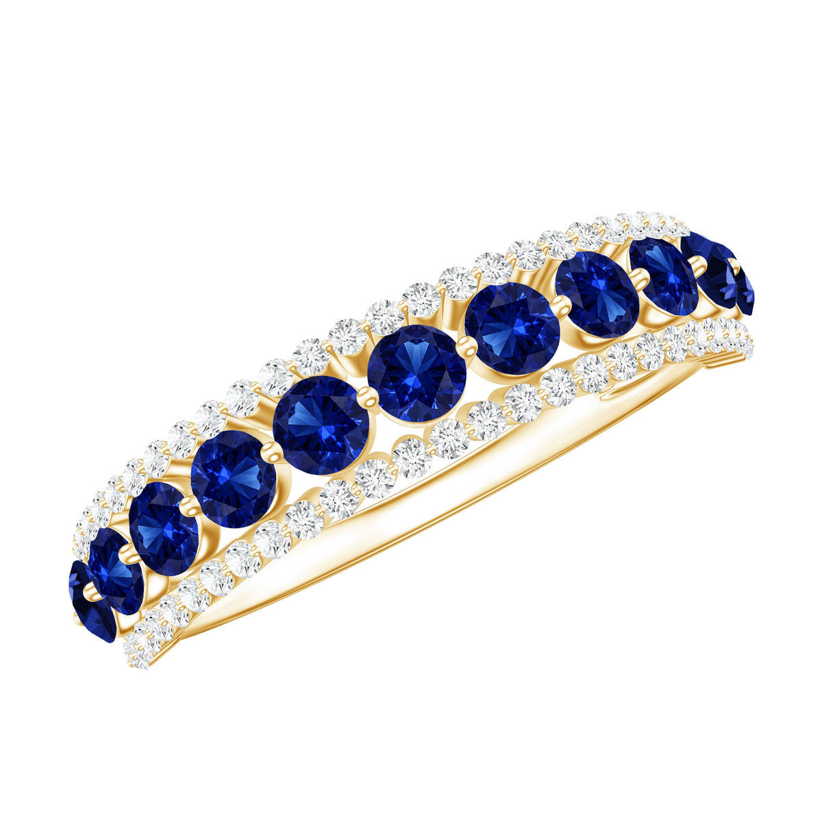 Certified Lab Grown Blue Sapphire Half Eternity Band Ring with Diamond AAAA - Rosec Jewels
