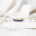 Certified Lab Grown Blue Sapphire Half Eternity Band Ring with Diamond AAAA - Rosec Jewels