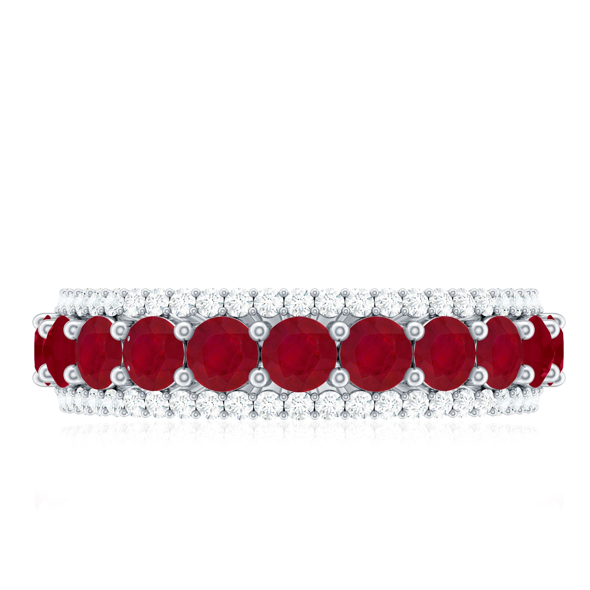 Natural Ruby Diamond Half Eternity Anniversary Band Ring for Women AAA - Rosec Jewels