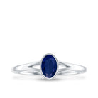 Natural 0.6 Carat Oval Shape Blue Sapphire Promise Ring with Split Shank AAA - Rosec Jewels