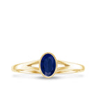 Natural 0.6 Carat Oval Shape Blue Sapphire Promise Ring with Split Shank AAA - Rosec Jewels