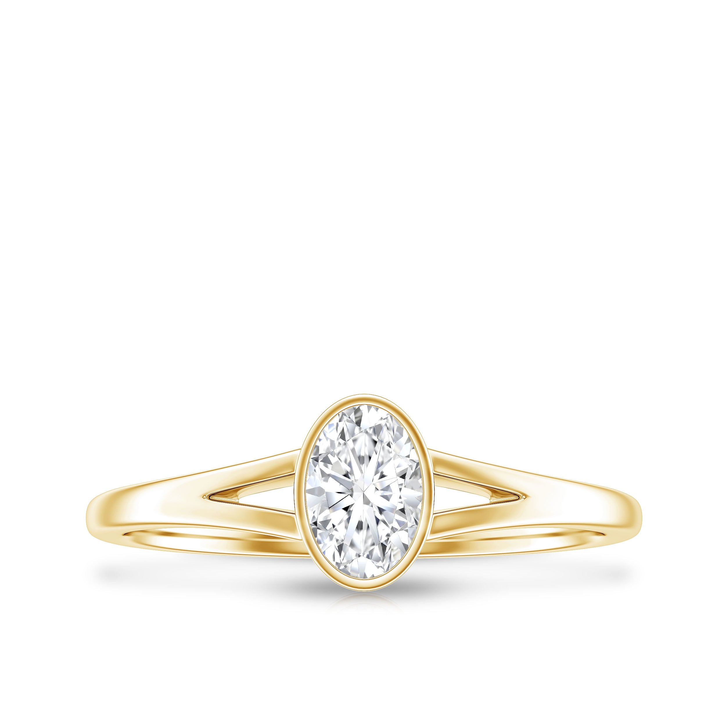 Bezel Set Oval Cut Moissanite Promise Ring in Split Shank D-VS1 - Rosec Jewels