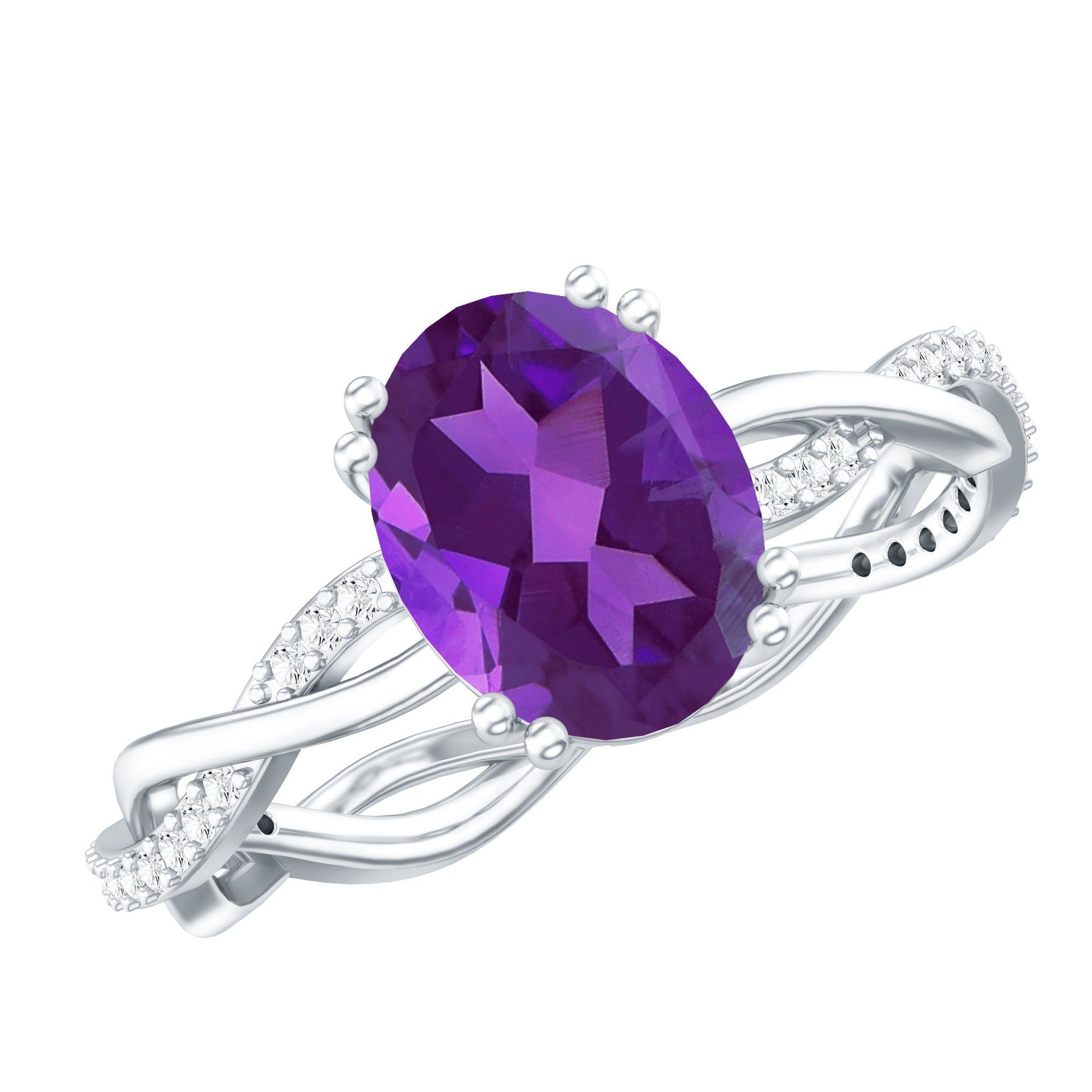 2.5 Carat Amethyst Oval Engagement Ring with Diamond Braided Shank AAA - Rosec Jewels