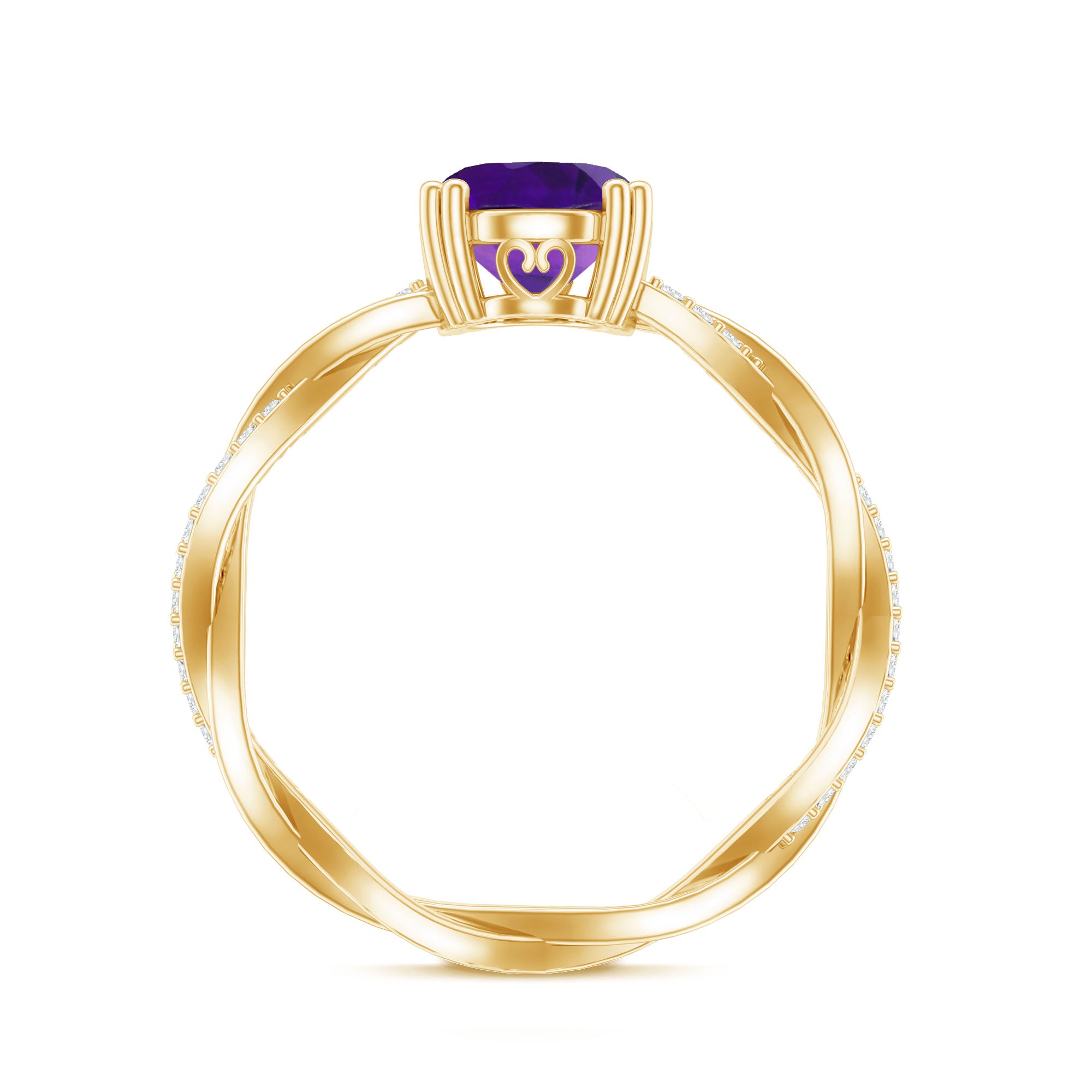 2.5 Carat Amethyst Oval Engagement Ring with Diamond Braided Shank AAA - Rosec Jewels