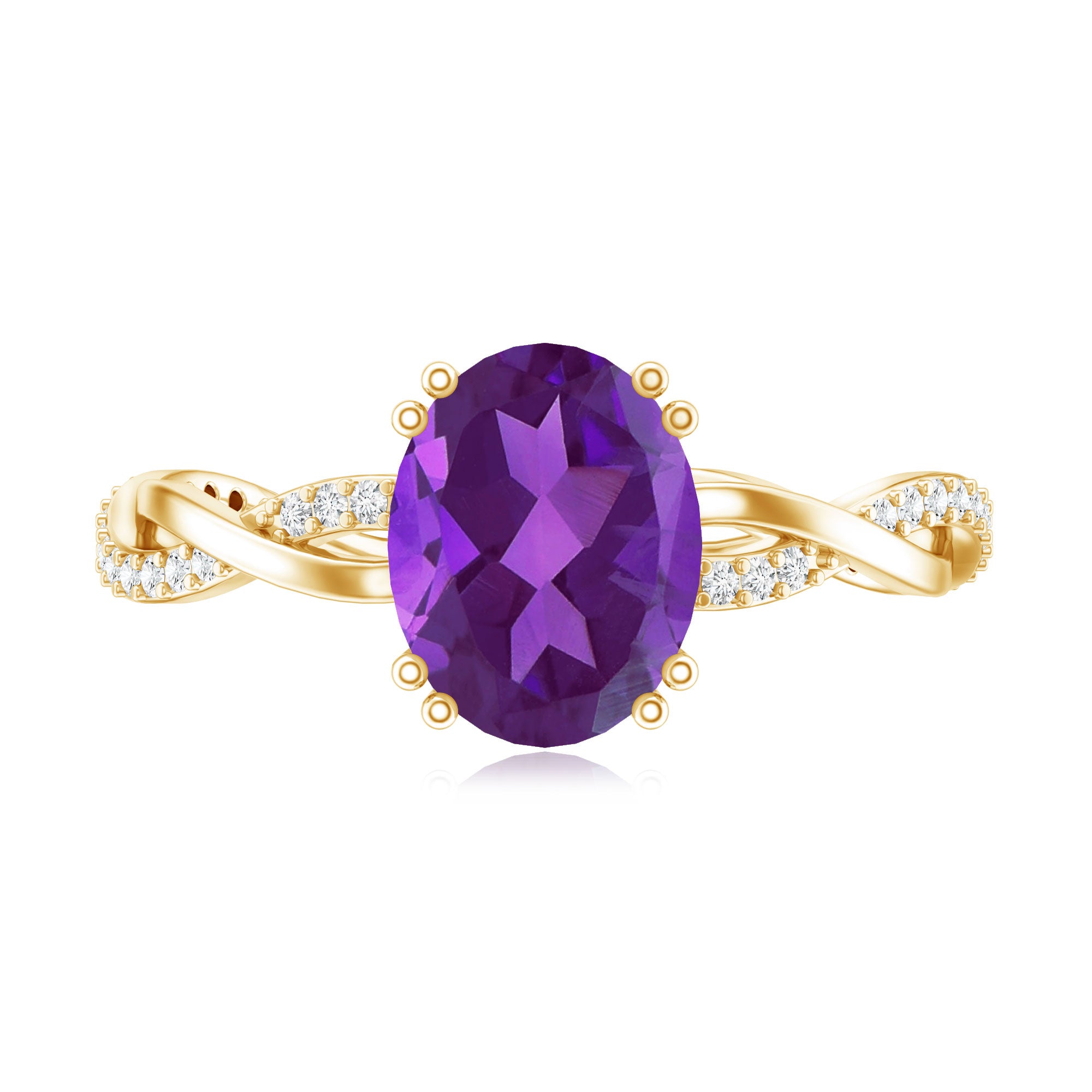 2.5 Carat Amethyst Oval Engagement Ring with Diamond Braided Shank AAA - Rosec Jewels