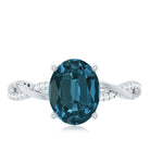 8x10mm Oval Cut London Blue Topaz Oblong Engagement Ring with Diamond AAA - Rosec Jewels