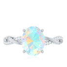 Real 8X10mm Ethiopian Rainbow Opal Engagement Ring with Diamond Braided Shank AAA - Rosec Jewels