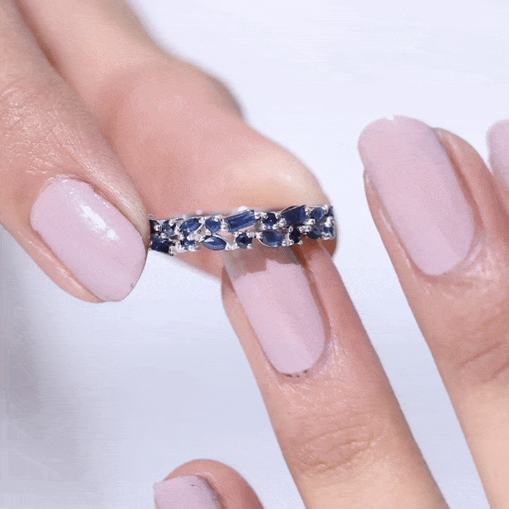 Natural Blue Sapphire Half Eternity Anniversary Ring for Women AAA - Rosec Jewels