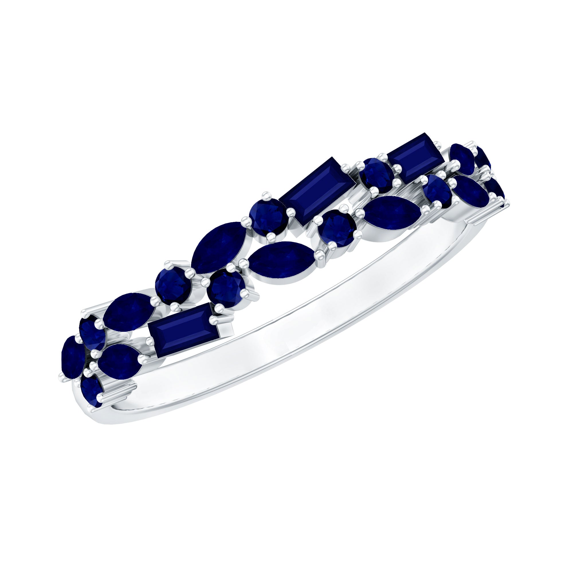 Natural Blue Sapphire Half Eternity Anniversary Ring for Women AAA - Rosec Jewels