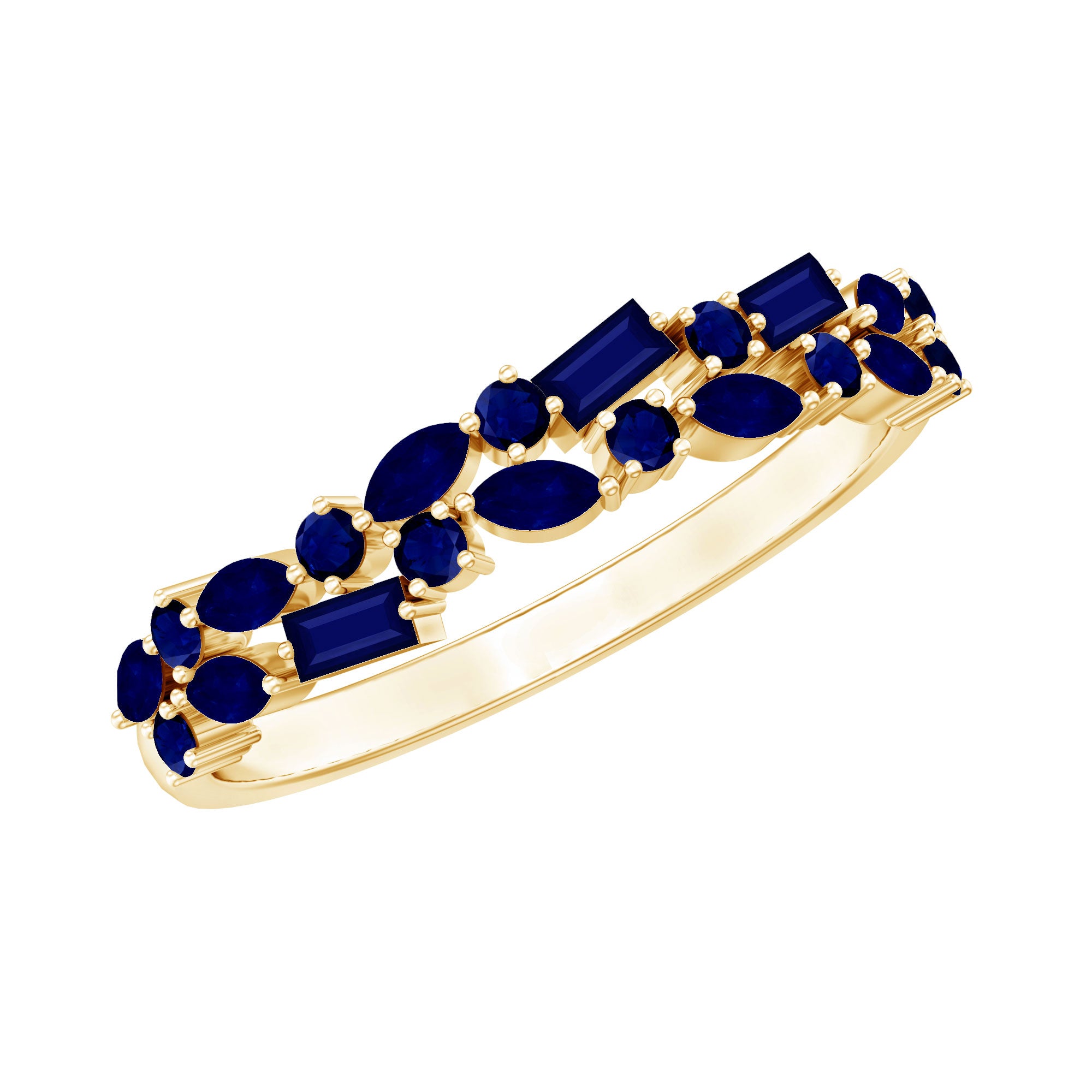 Natural Blue Sapphire Half Eternity Anniversary Ring for Women AAA - Rosec Jewels