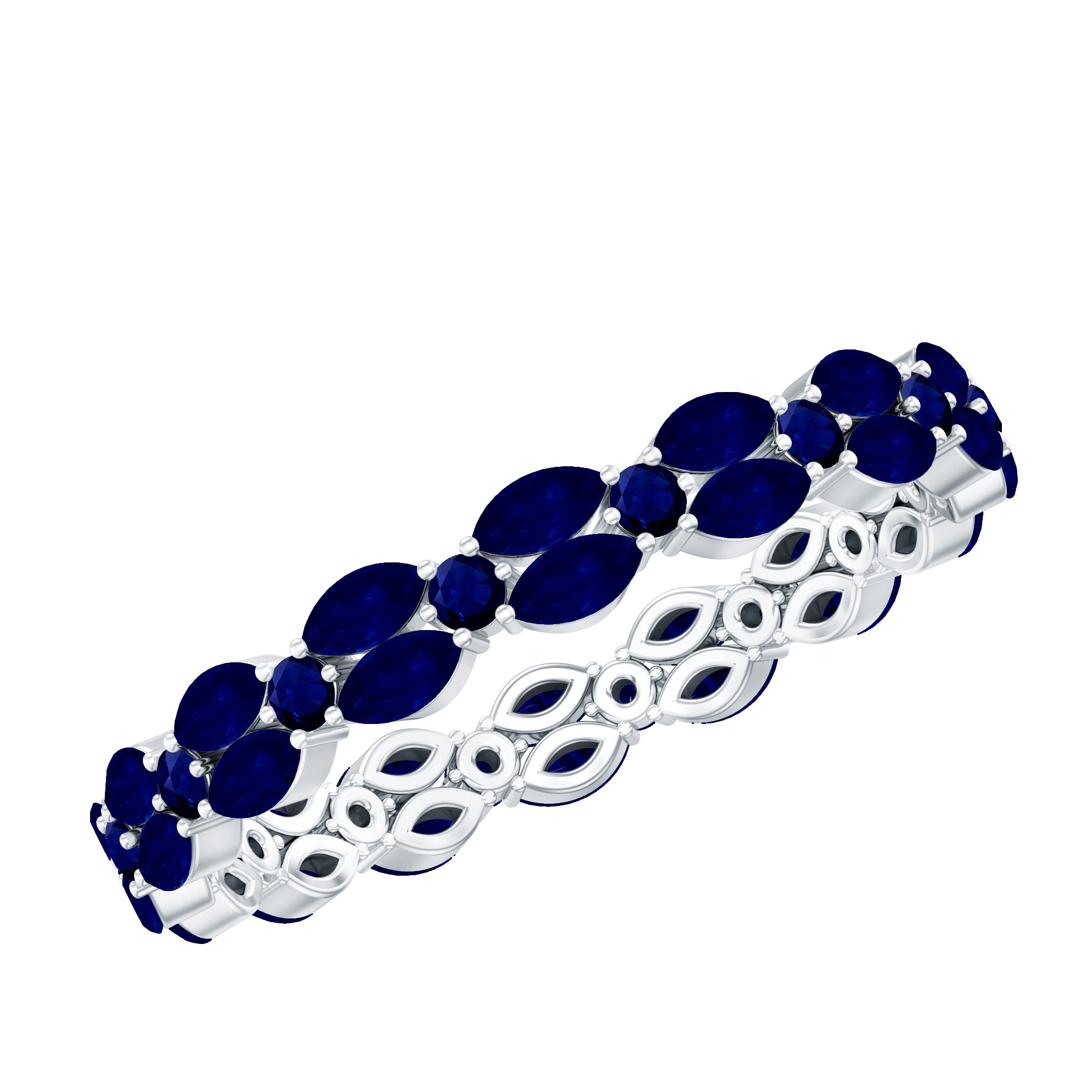 Rosec Jewels-1.5 CT Marquise and Round Blue Sapphire Contemporary Full Eternity Ring