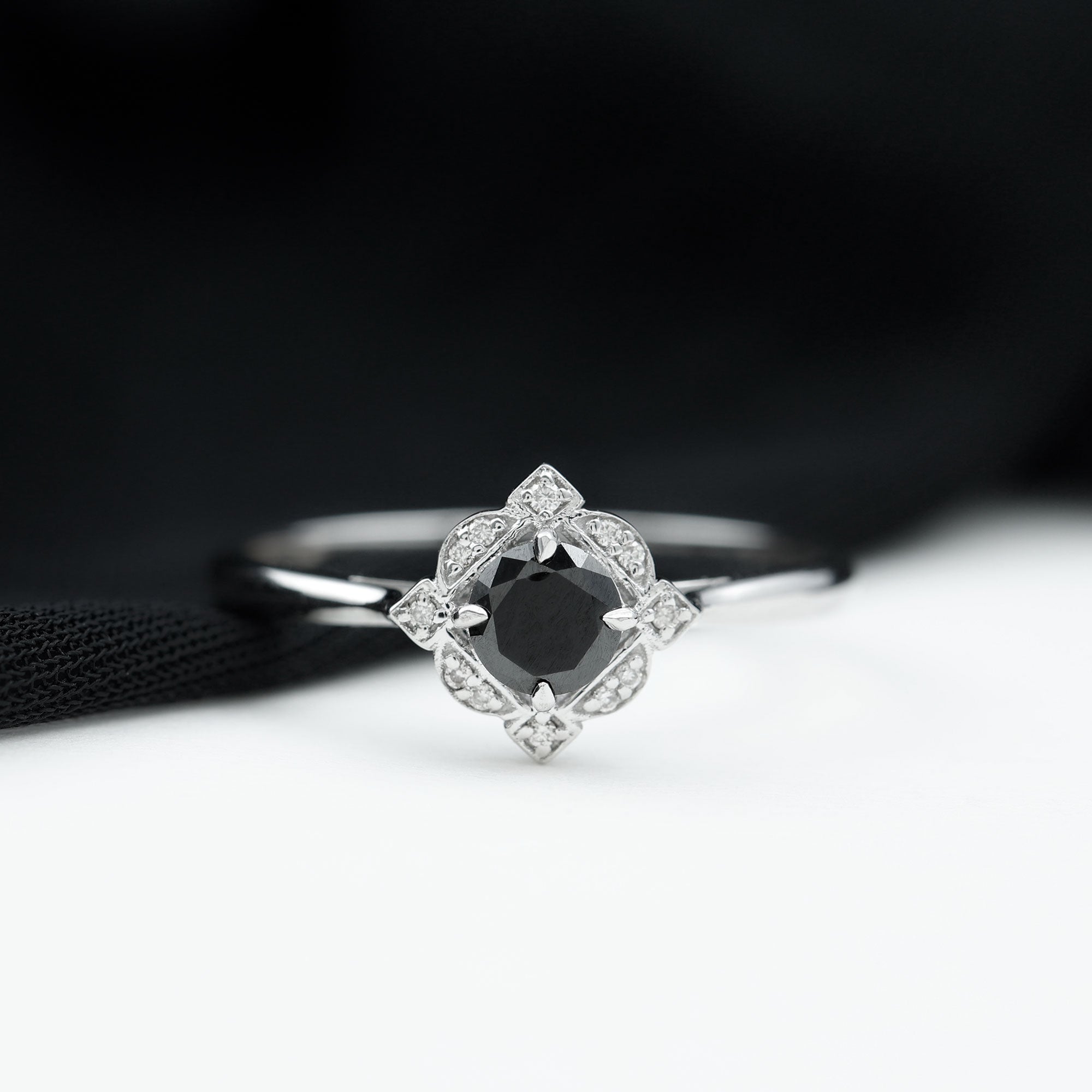 1 CT Vintage Created Black Diamond Engagement Ring Lab Created Black Diamond - ( AAAA ) - Quality - Rosec Jewels