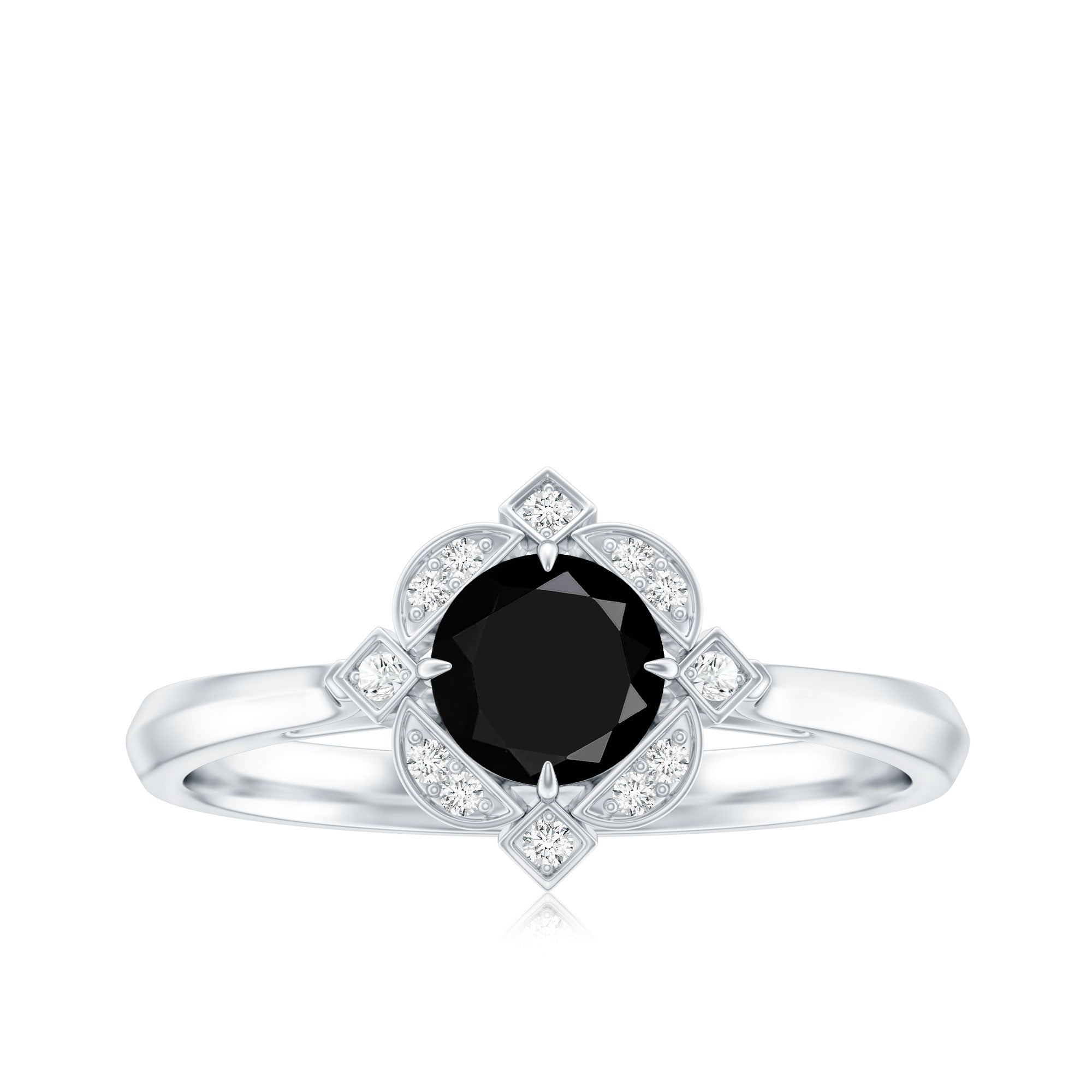 Vintage Looking 0.8 Carat Lab Grown Black and White Diamond Engagement Ring AAAA ( Synthetic ) - Rosec Jewels