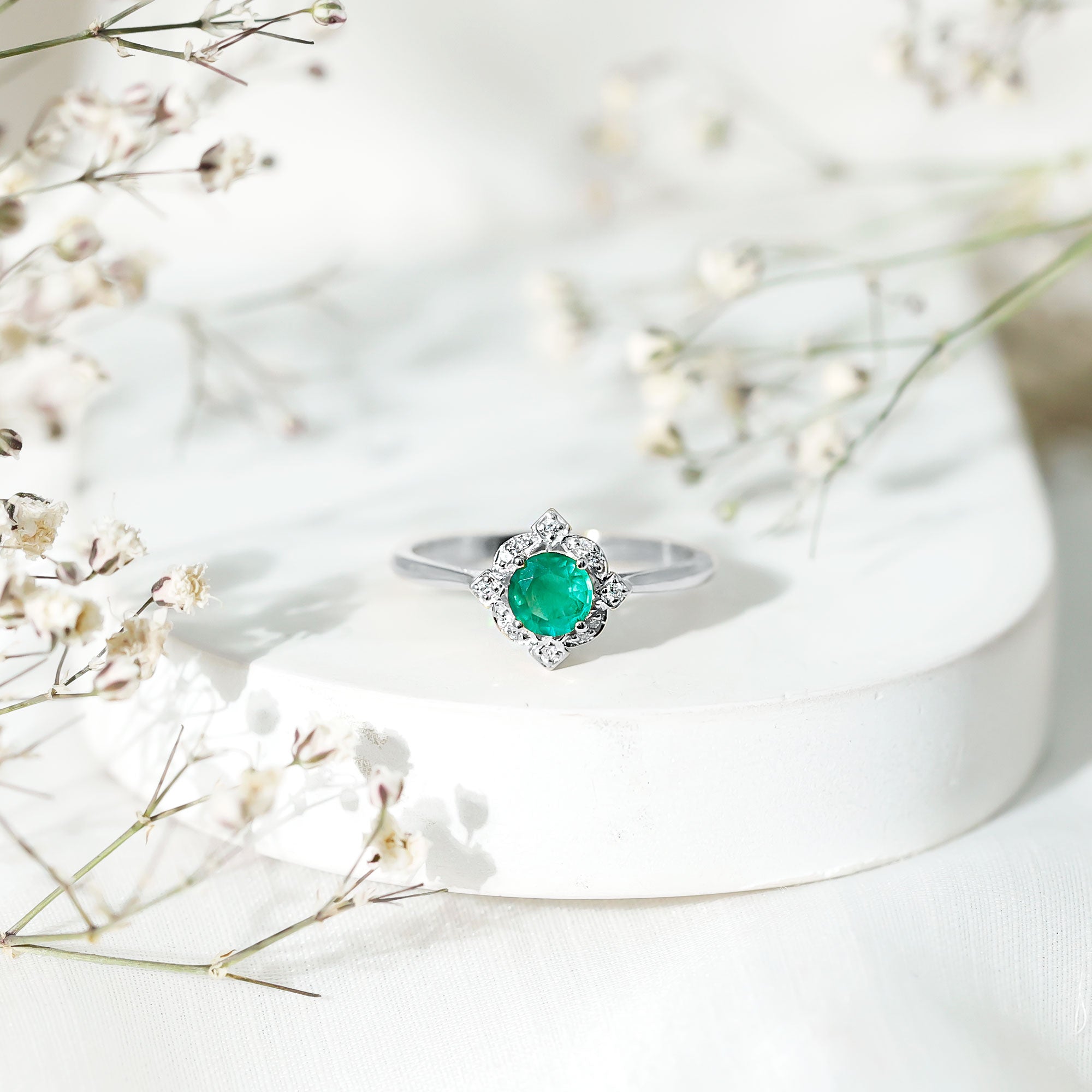 Natural Emerald and Diamond Vintage Inspired Engagement Ring For Her AAA - Rosec Jewels