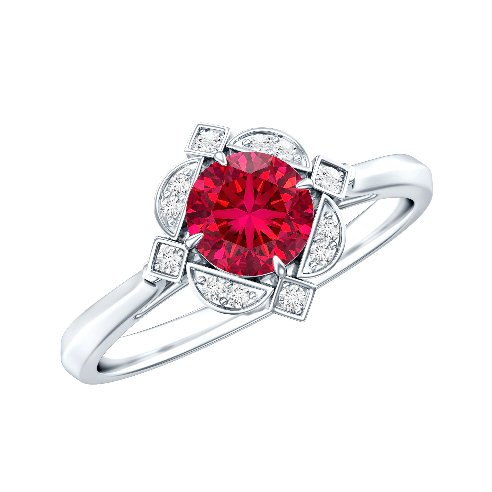 Rosec Jewels-Vintage Style Lab Grown Ruby and Diamond Engagement Ring