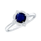 Vintage Style 0.9 Carat Blue Sapphire Engagement Ring with Diamond Halo AAA - Rosec Jewels