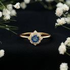 Vintage Style 0.9 Carat Blue Sapphire Engagement Ring with Diamond Halo AAA - Rosec Jewels