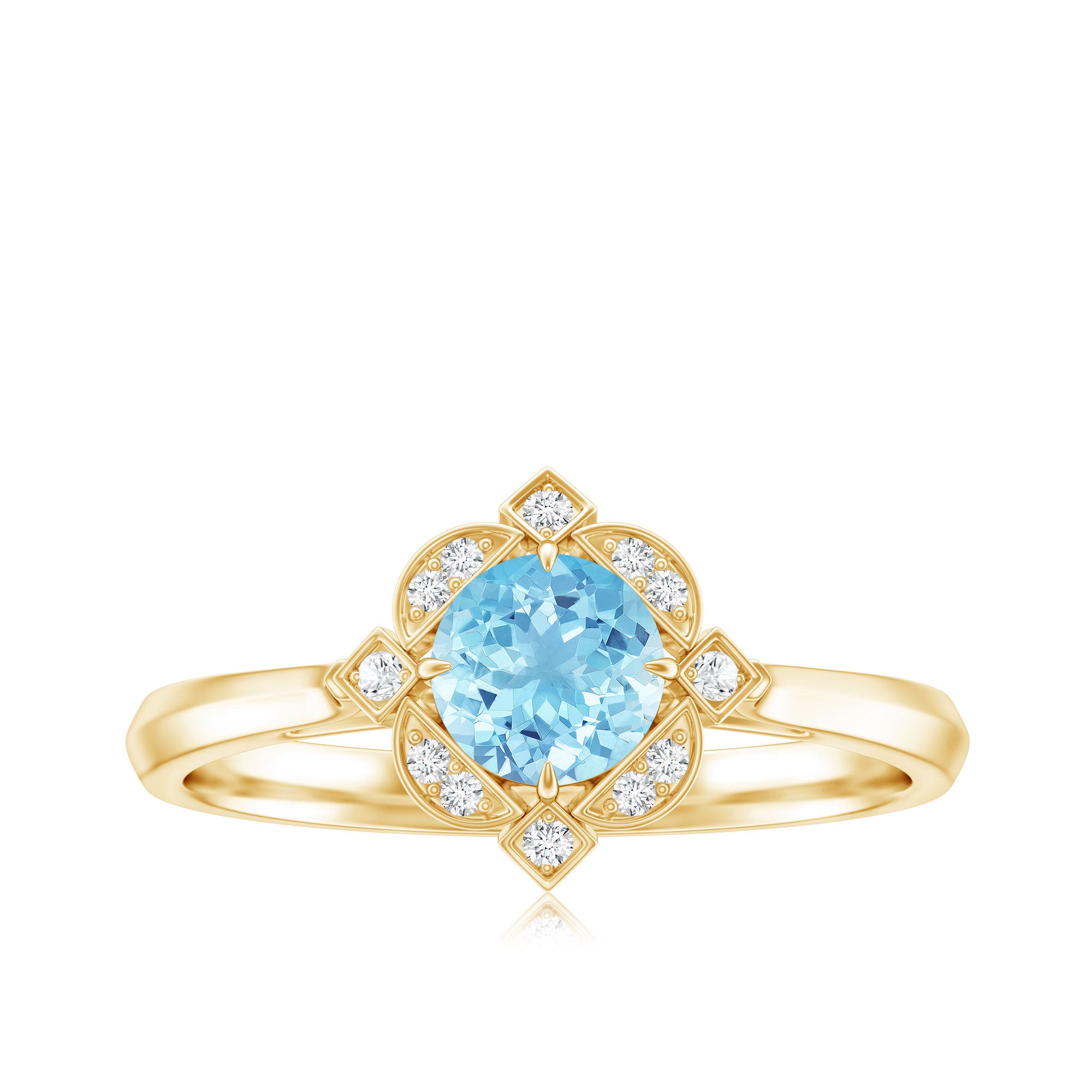 Vintage Inspired Aquamarine and Diamond Engagement Ring with Certificate AAA - Rosec Jewels