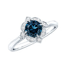 Round Cut London Blue Topaz and Diamond Flower Engagement Ring AAA - Rosec Jewels