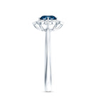 Round Cut London Blue Topaz and Diamond Flower Engagement Ring AAA - Rosec Jewels
