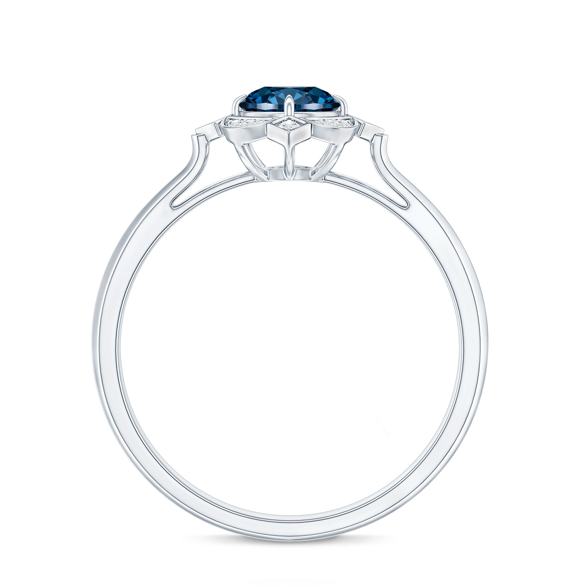 Rosec Jewels-Round Cut London Blue Topaz and Diamond Flower Engagement Ring