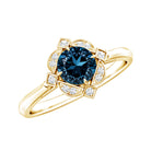 Round Cut London Blue Topaz and Diamond Flower Engagement Ring AAA - Rosec Jewels