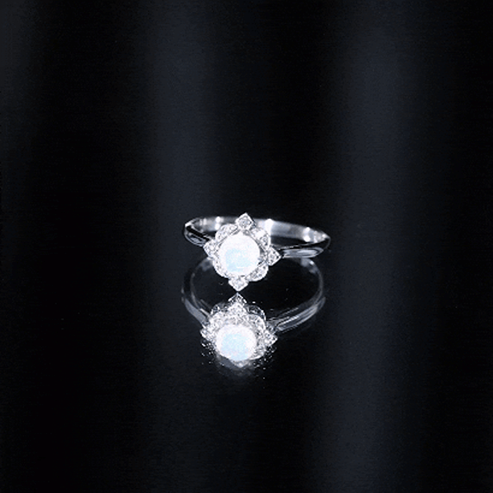 Real Ethiopian Opal Vintage Looking Engagement Ring with Diamond AAA - Rosec Jewels
