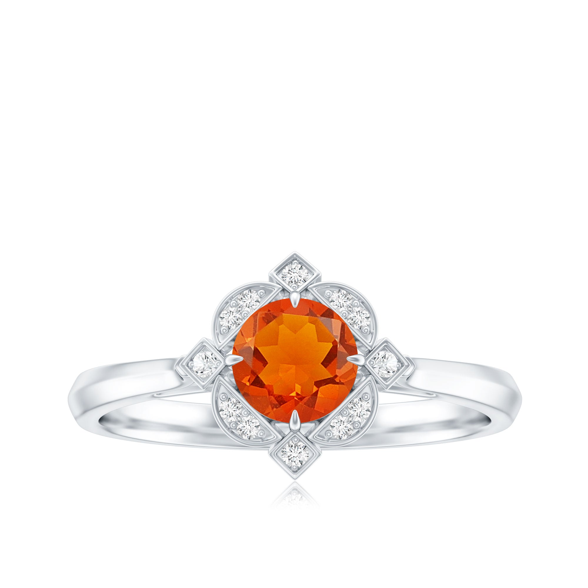 1/2 CT Vintage Fire Opal and Diamond Engagement Ring AAA - Rosec Jewels