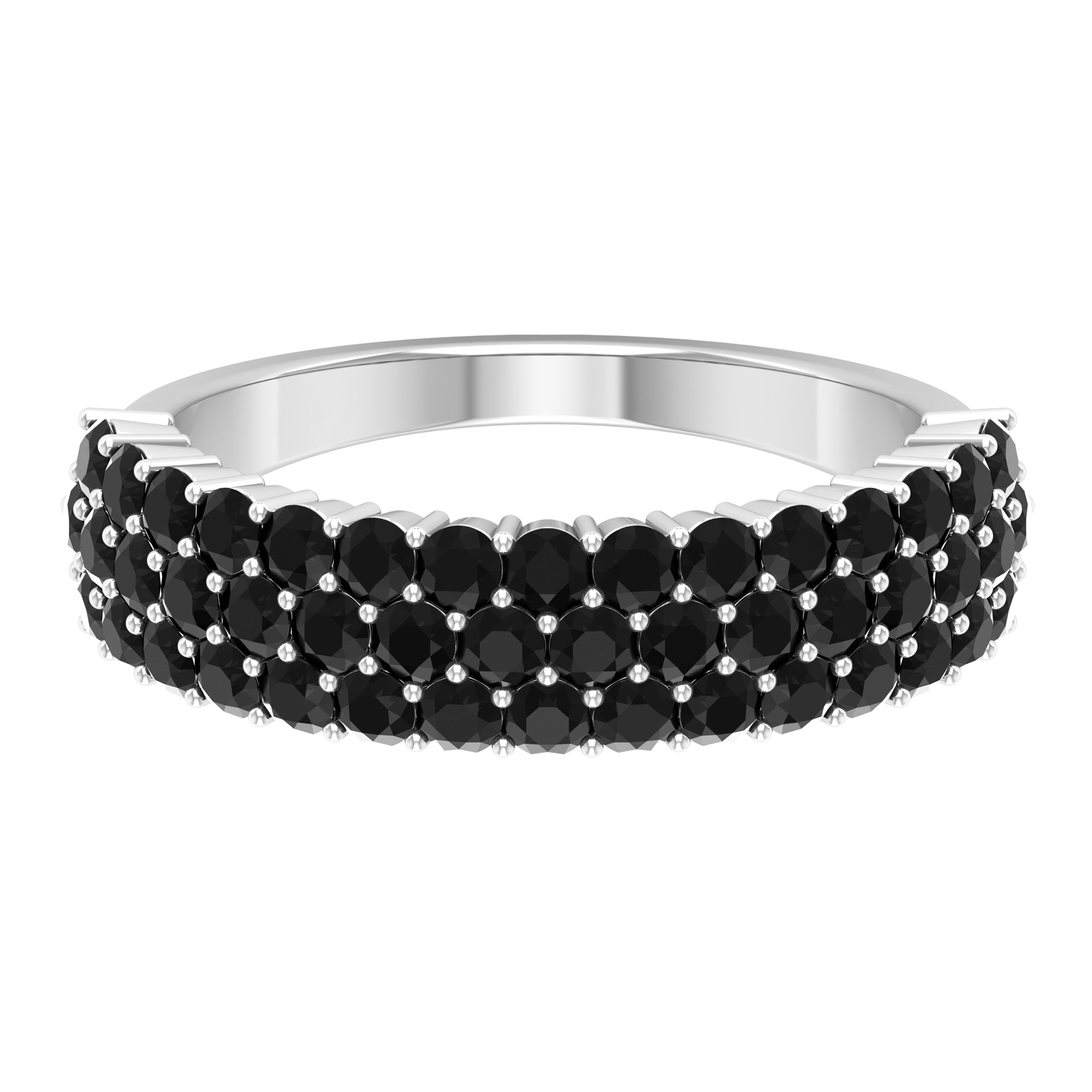 Lab Grown Black Diamond 3 Row Wedding Band Ring Lab Created Black Diamond - ( AAAA ) - Quality - Rosec Jewels