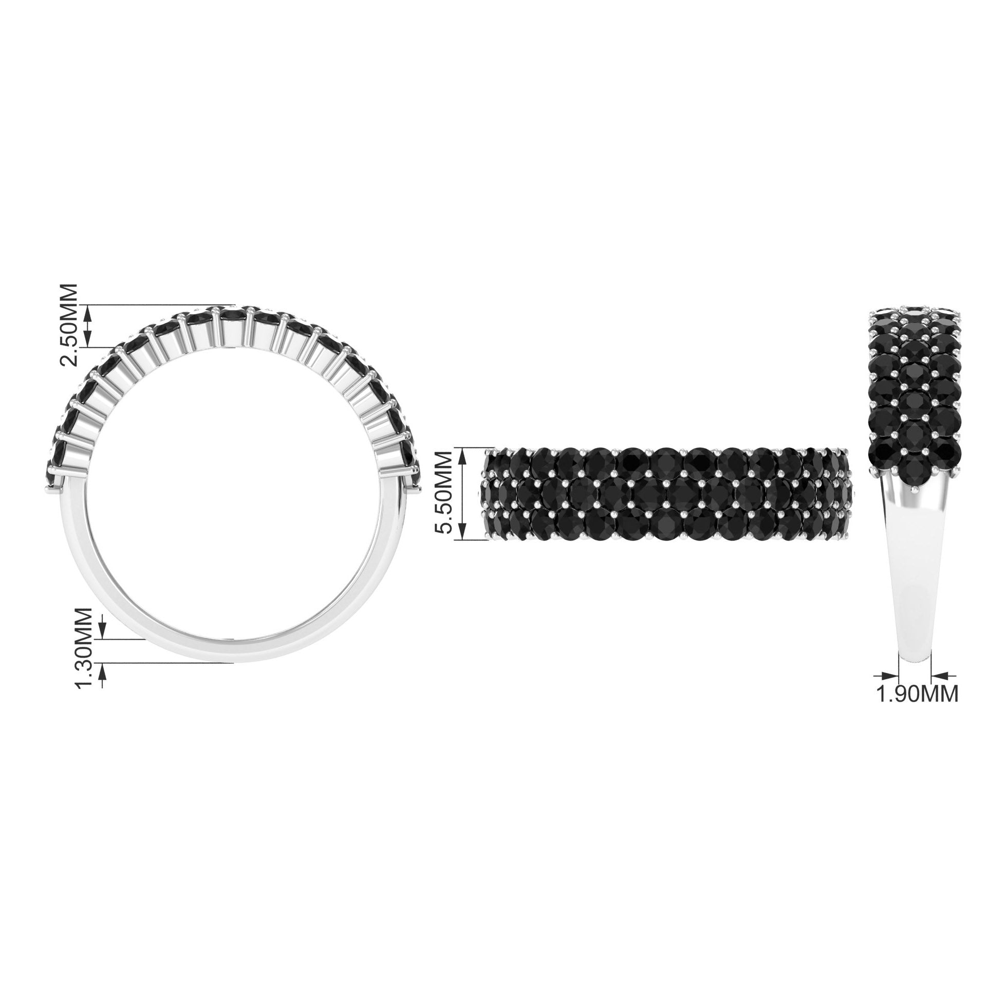 Lab Grown Black Diamond 3 Row Wedding Band Ring Lab Created Black Diamond - ( AAAA ) - Quality - Rosec Jewels