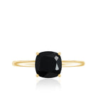 Certified Black Onyx 8MM Cushion Cut Engagement Ring AAA - Rosec Jewels