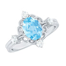 Art Deco Style 1 Carat Oval Shape Aquamarine and Diamond Cocktail Ring AAA - Rosec Jewels