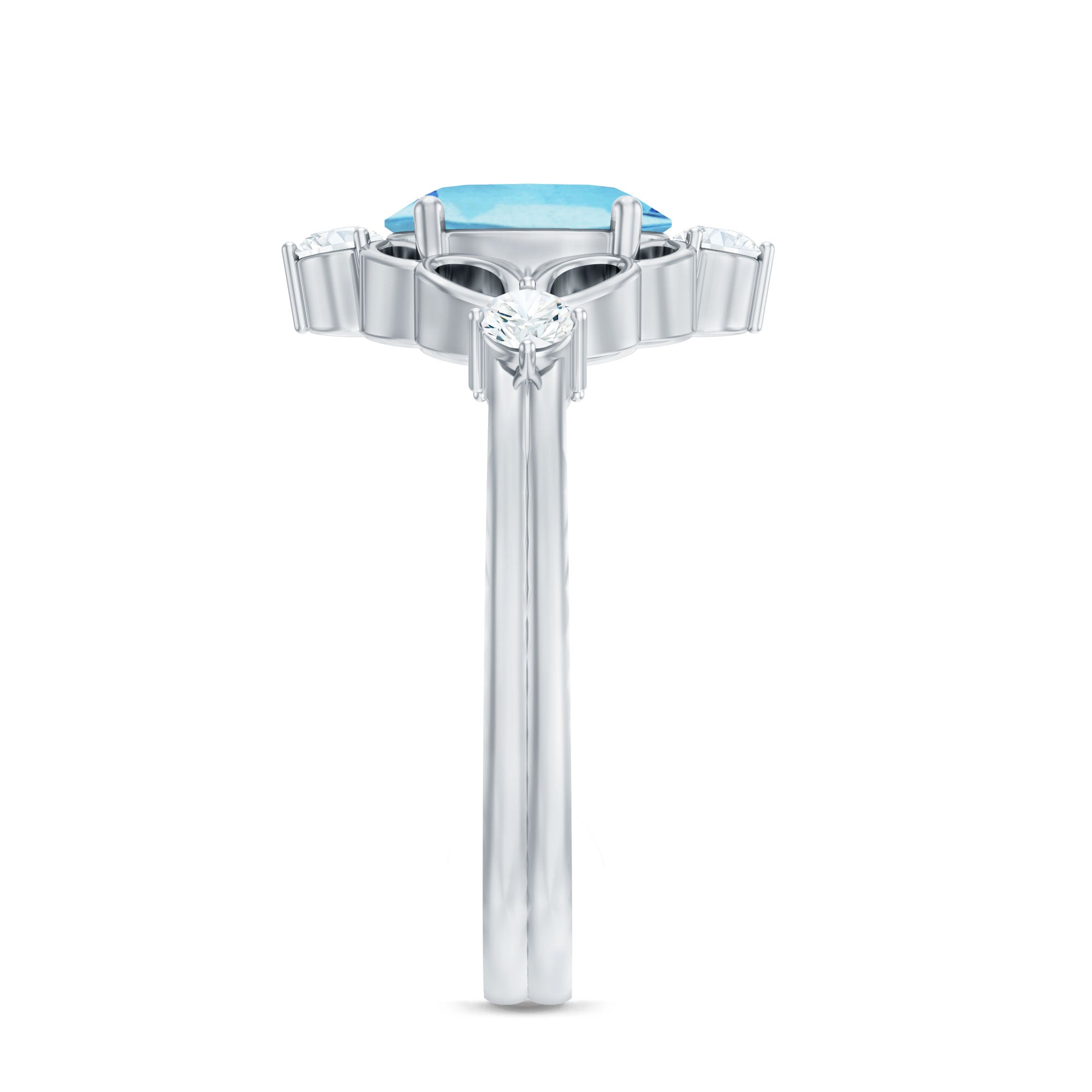 Art Deco Style 1 Carat Oval Shape Aquamarine and Diamond Cocktail Ring AAA - Rosec Jewels