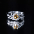 Genuine Citrine Engagement Ring with Diamond Wedding Band AAA - Rosec Jewels