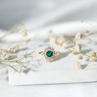 Rosec Jewels-Vintage Looking Lab Created Emerald and Diamond Engagement Ring in Silver