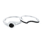 Created Black and White Diamond Minimal Bridal Ring Set Lab Created Black Diamond - ( AAAA ) - Quality - Rosec Jewels