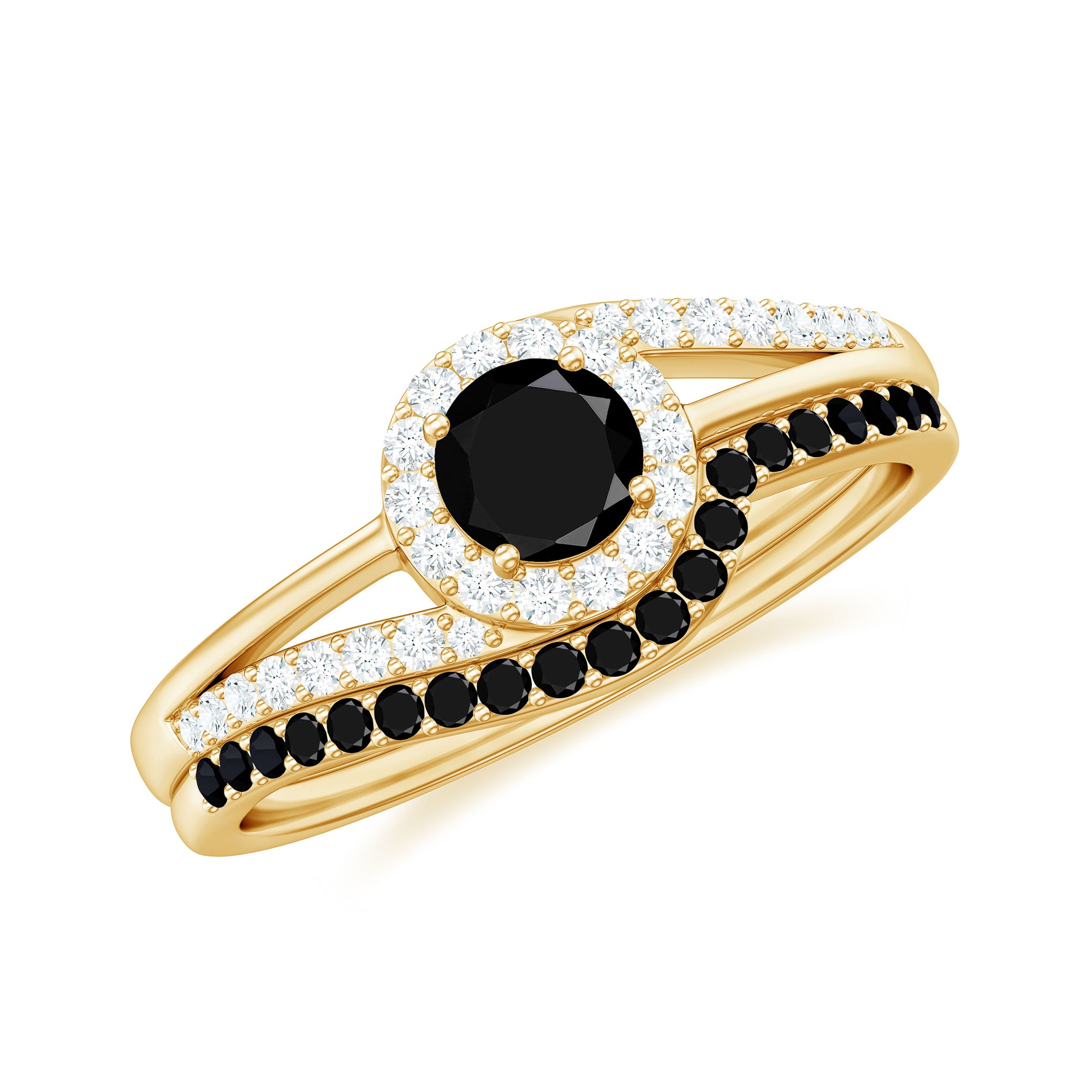 Created Black and White Diamond Minimal Bridal Ring Set Lab Created Black Diamond - ( AAAA ) - Quality - Rosec Jewels