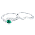Created Emerald Bypass Wedding Ring Set with Diamond Accent Lab Created Emerald - ( AAAA ) - Quality - Rosec Jewels