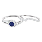 Natural Blue Sapphire Wedding Engagement Ring Set with Diamond AAA - Rosec Jewels