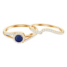 Natural Blue Sapphire Wedding Engagement Ring Set with Diamond AAA - Rosec Jewels